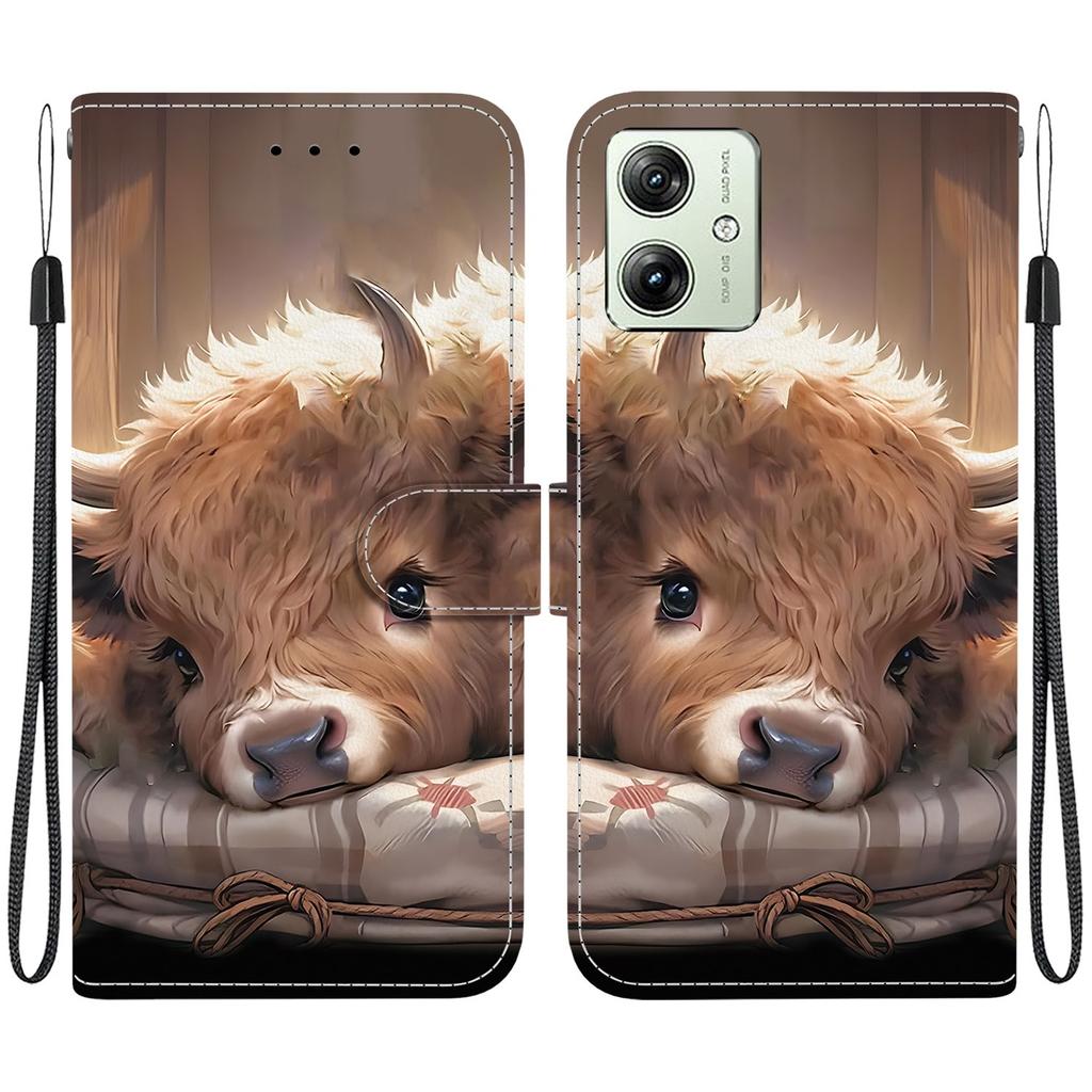 Чехол-книжка из искусственной кожи ручной работы для Motorola Moto G54, противоскользящая противоударная крышка с ремешком на запястье и дизайном в виде сердечка/розы/кошки