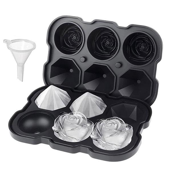 Большие формочки для льда, силиконовые формы для льда Rose&Diamond, легкосъемная форма для льда с крышкой, форма для кубиков льда для коктейля из виски