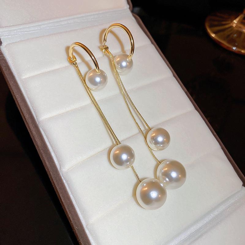 Французские серьги-кисточки с геометрическими жемчужинами из серебряной иглы - Роскошные модные серьги с высококлассным дизайном