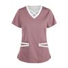Women's Fashionable V-Neck Short-Sleeved Work Clothes With Drawstrings And Pockets Color Matching  Tops And Protective Clothing