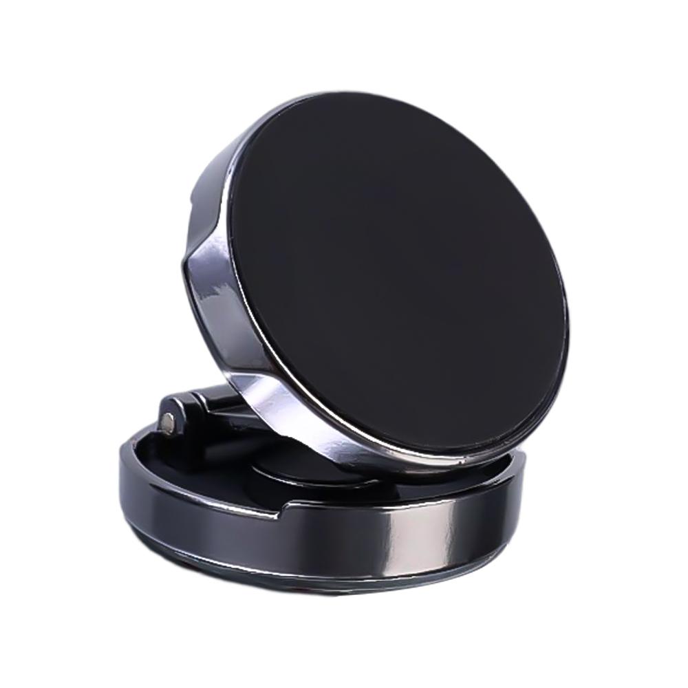 Car Phone Holder Circular Foldable Magnetic Suction GPS Stand Adjustable Height Positioning Rotating Bracket with Metal Sheet
