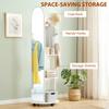 2 In 1 Full Length Mirror With Storage Shelves Floor Mirror With 4 Wheels Coat Rack Hooks White