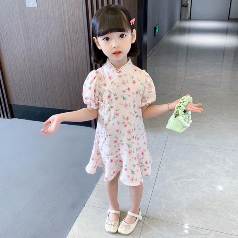 Детское платье Cheongsam для девочек, летнее платье в китайском стиле