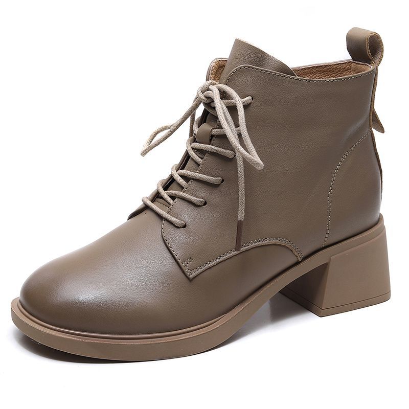 Короткие ботинки на толстом каблуке, женская хлопчатобумажная обувь, средний каблук, универсальные ботинки-мартины на шнуровке, женская обувь с высоким берцем в стиле ретро