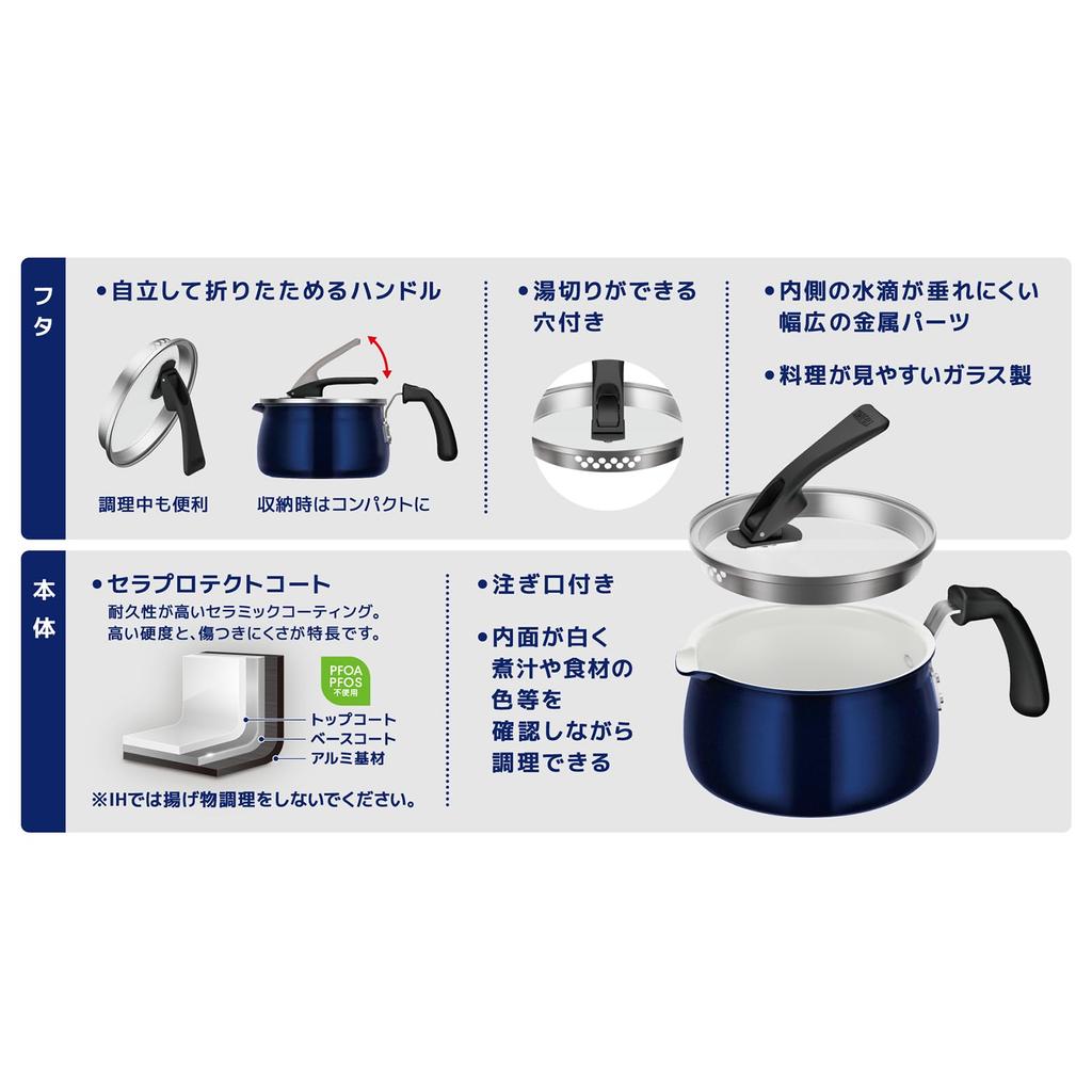 Термос серии CeraProtect Multi-Pot KNC, совместим с индукционными и газовыми плитами, темно-синий, 7-в-1: Варить, Тушить, Жарить на гриле, Жарить на сковороде, Обжаривать в воке, Готовить рис и Разогревать. (KNC