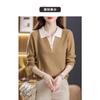 Lapel Knitted Sweater Top Spring Large Size Medium Sweater Bottoming Shirt Fake Two-piece Sweater Women