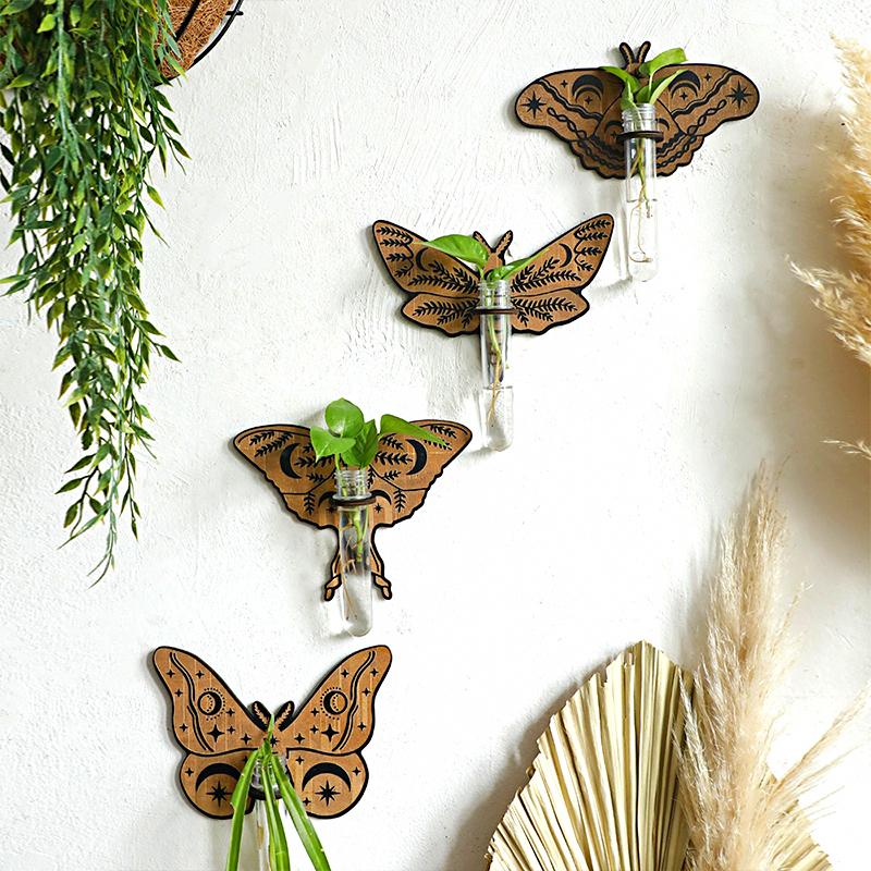 1Pc Butterfly Style European Style Test Tube Originality Wooden Bohemia Hollow Out Wall Decoration Plant Rack