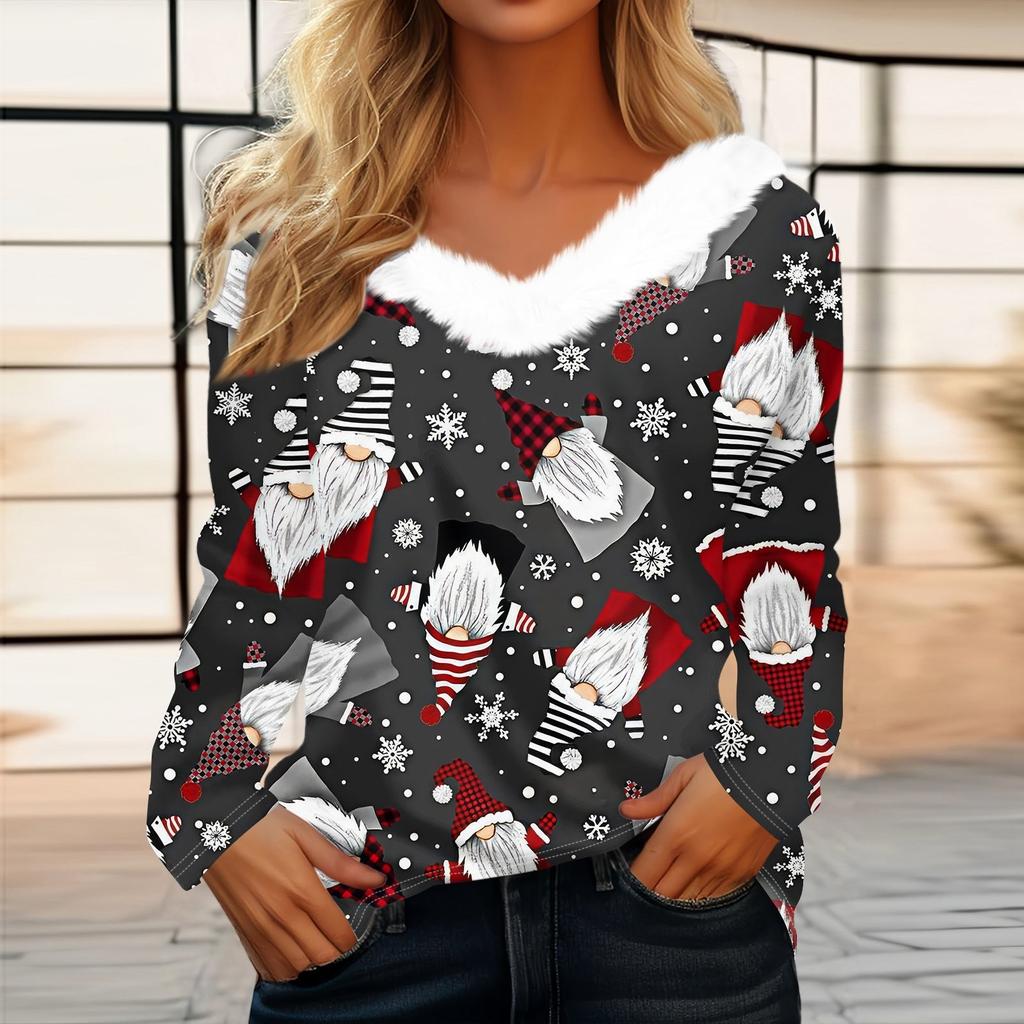 Рубашки с длинным рукавом для женщин Милые топы Рождественские принты Футболки Блузки Повседневные топы больших размеров Базовые топы Пуловеры