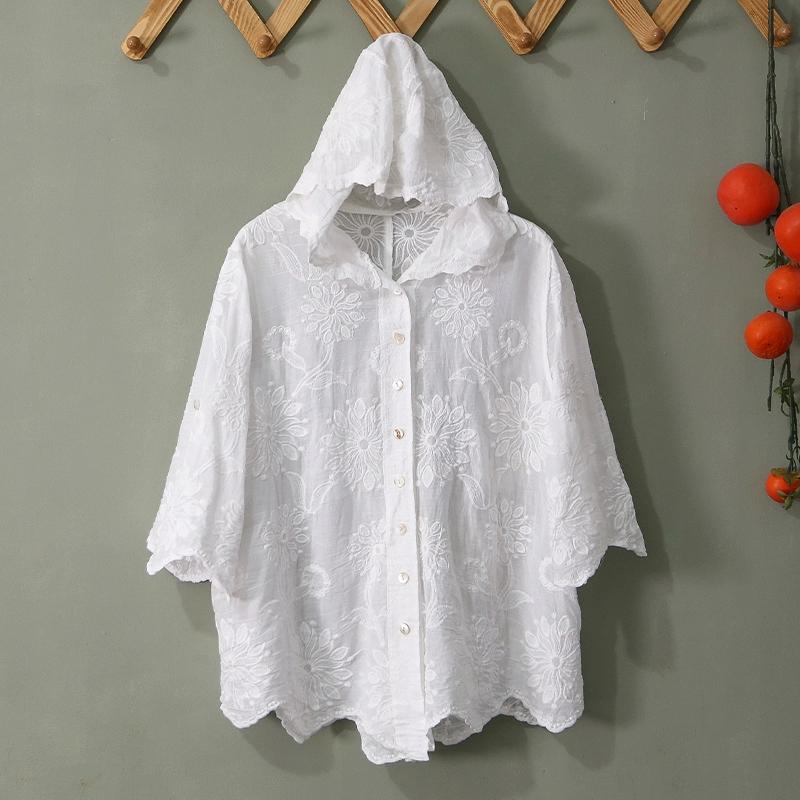 DIMANAF 2024 Новое летнее женское кружевное пальто с коротким рукавом, шляпа, модные топы, кружевные футболки, повседневные свободные белые футболки