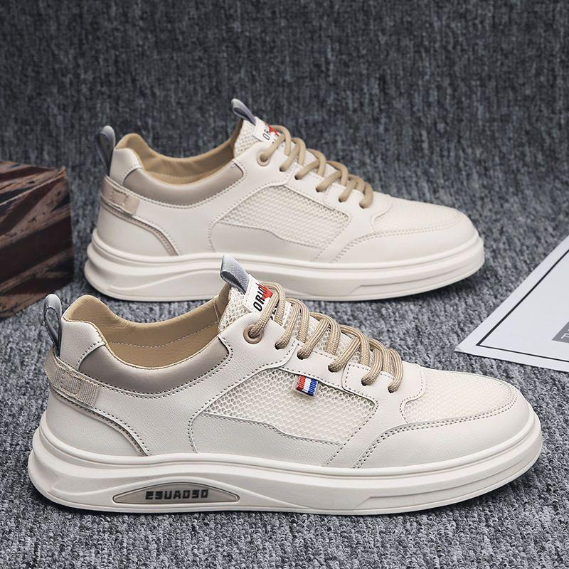 Summer Low-Cut Lightweight Breathable Men's Shoes with Hollow Mesh Leisure Fashion Sports White Board Shoes