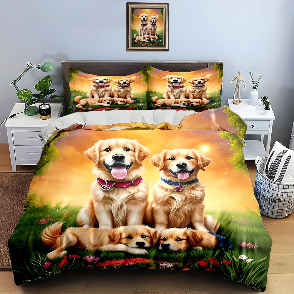 Golden retriever artwork Bedding Duvet cover sets Duvet covers Pillowcases gifts (1 * Duvet Cover 2 * Pillowcases, without duvet insert)