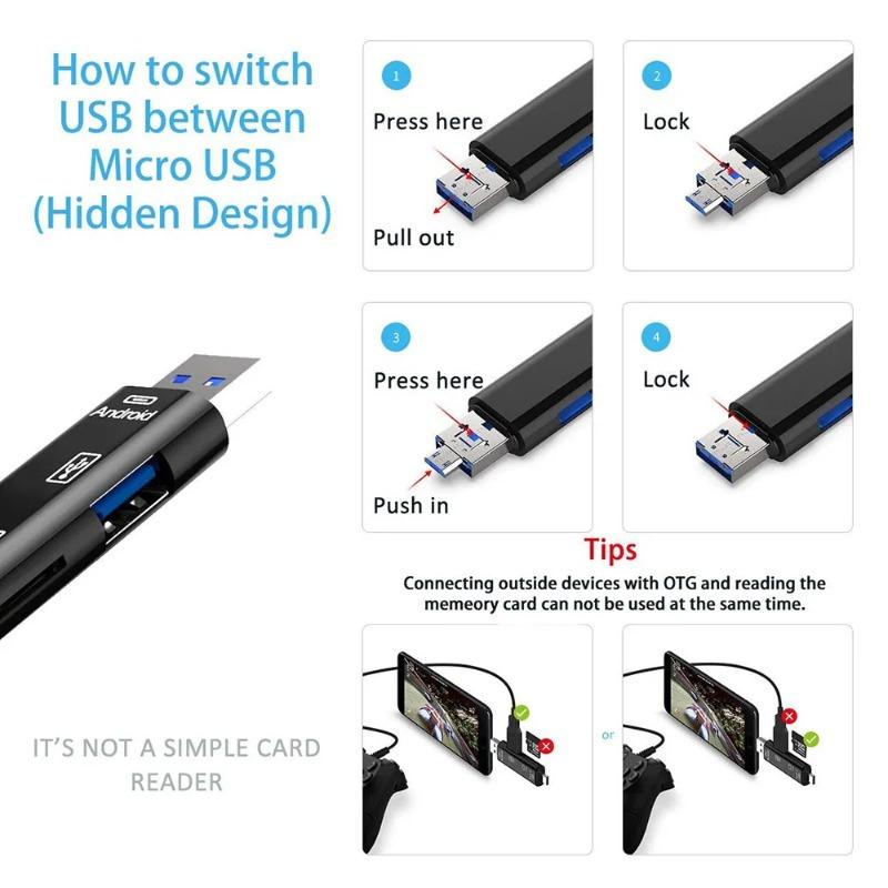 5-в-1 USB 3.1 Картридер Высокоскоростной SD TF Micro SD Картридер Type C USB C Micro USB Память OTG Карты Внешний Адаптер-Ридер