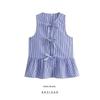 Kaslead New Arrival Women's Clothing Fashion Style Fashion Casual Easiest for Match Minimalist Striped Lace-up Shirt Vest