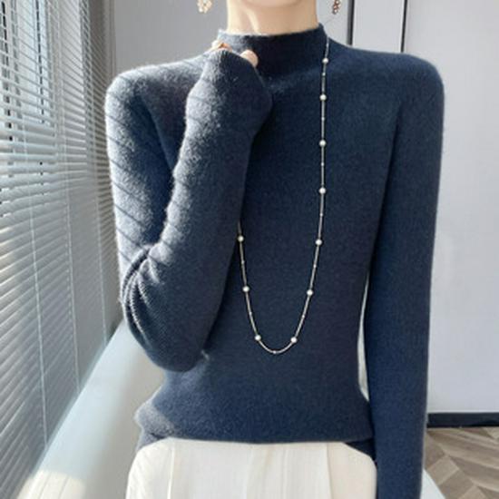 Женский вязаный свитер с полувысоким воротником - Однотонный, Теплый Плотный, Новый стиль Осень/Зима 2024