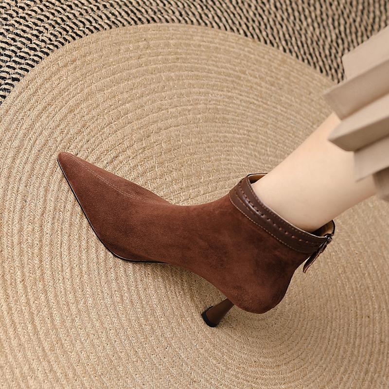 Модные дизайнерские винтажные женские ботильоны с острым носком, современные короткие ботильоны, элегантные женские туфли на высоком каблуке Botas Mujer