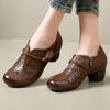 2024 Spring Summer New Genuine Leather Pumps Retro Hollow Round Toe Soft Sole Women's High Heels Shoes