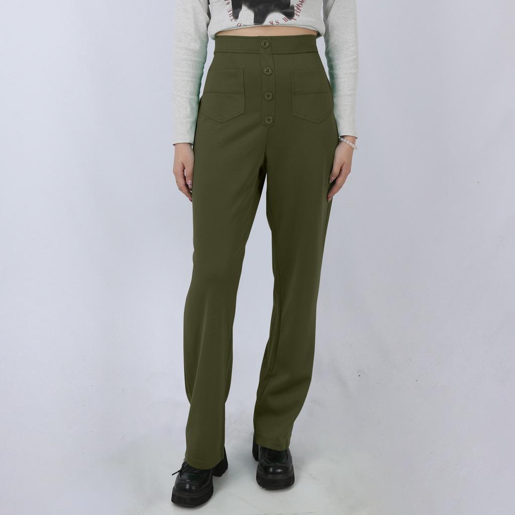 Женские повседневные прямые брюки с высокой талией и пуговицами, эластичные деловые рабочие брюки с несколькими карманами
