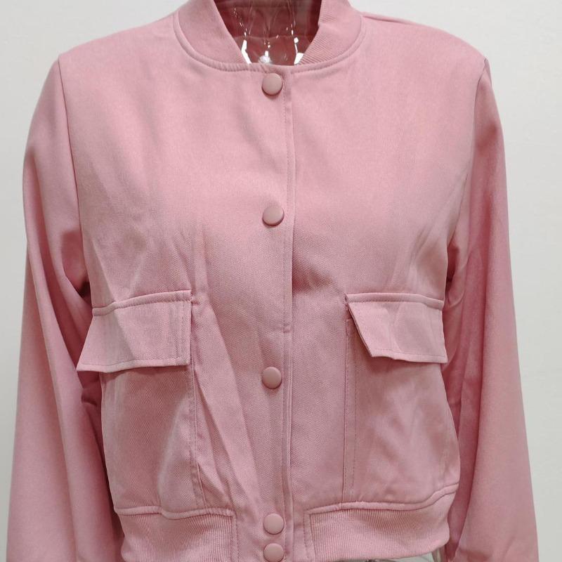 Осень Новые винтажные повседневные женские куртки с воротником-стойкой, зимние повседневные свободные пальто с длинным рукавом, женские однотонные карманы, короткая куртка на пуговицах, пальто 25087