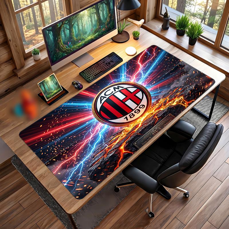 Большой коврик для мыши с принтом AC Milan, нескользящий мягкий резиновый игровой коврик для стола, декор для офисного ноутбука компьютера
