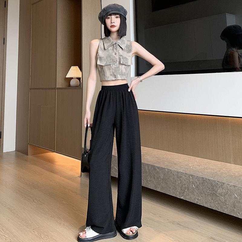 Breathable Pants, High Waisted Casual Straight Leg Pants, Spring and Autumn Wide Leg Pants