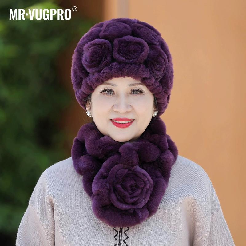 Вязаная шапка из меха кролика Рекс для женщин, зимняя, для пожилых бабушек, зимняя, утолщенная, теплая, для мам, для пожилых леди, меховая шапка