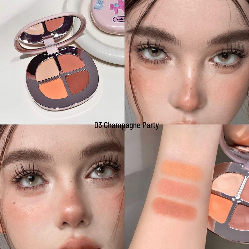 Kakashow Four-Color Blush Palette: Bloom Contour & Highlight for Natural Complexion Brightening.