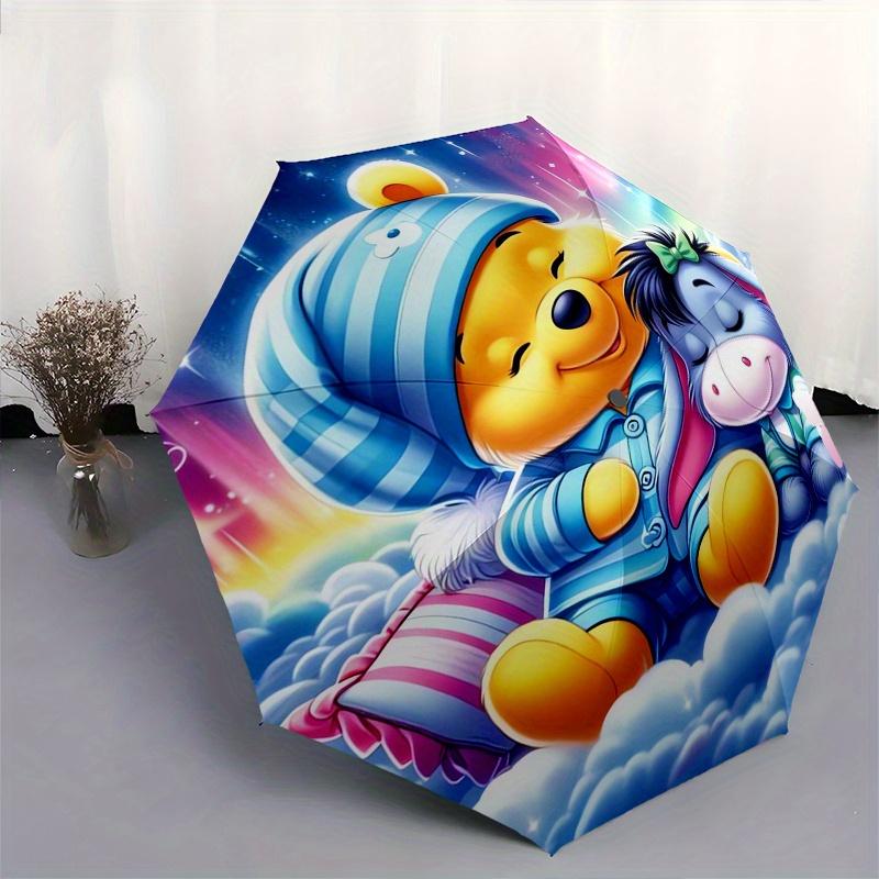 Winnie the Pooh and Friends Fully automatic themed umbrella - 8 ribs durable iron frame, tri-fold compact design, perfect as a gift, travel