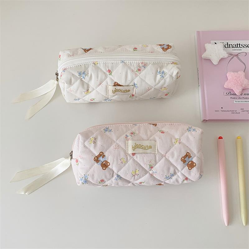 Милый пенал с принтом медведя, сумка для ручек, большая вместимость, сумка для хранения студенческих канцелярских принадлежностей, портативная, девчачья косметичка, подарки