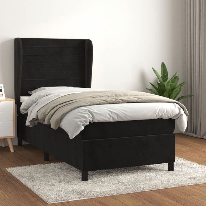 3129245 vidaXL Divan Bed with Mattress Black 90x190 Cm Velvet