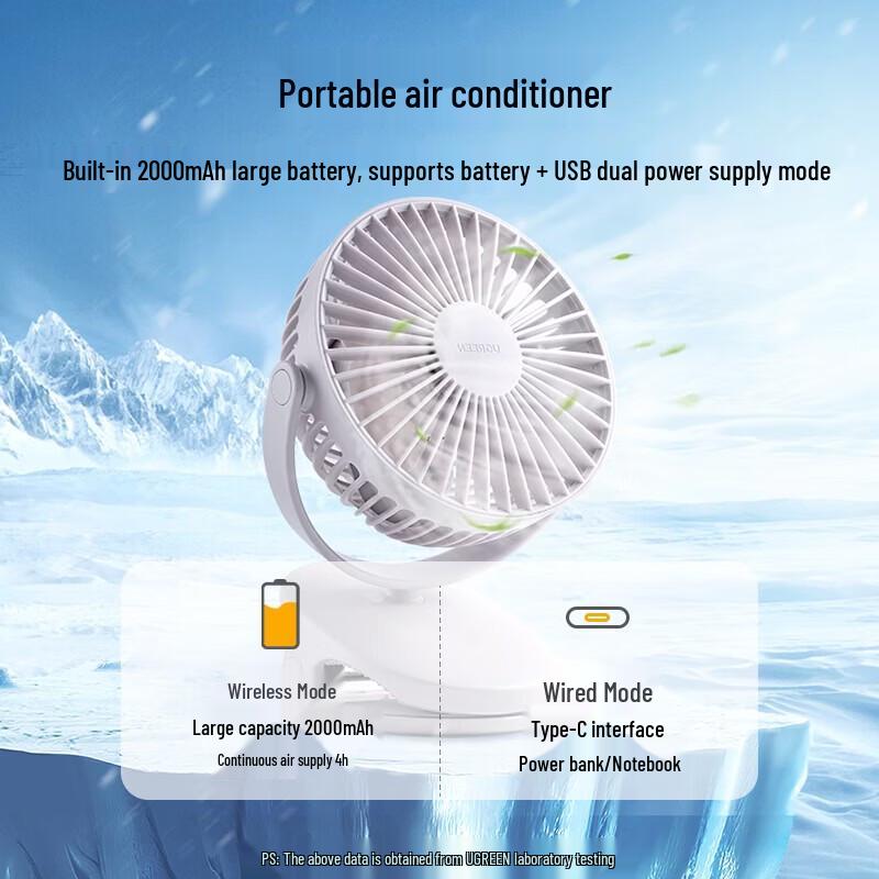 Ugreen Портативный мини-вентилятор с клипсой, перезаряжаемый через USB