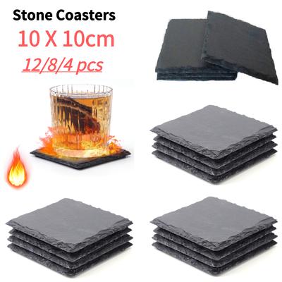 4-12 шт. Подставка под чашку Многоразовая Натуральный сланец Сервировочная тарелка Экологичная Квадратная Прочная Праздничные подарки Декоративный реквизит для дома
