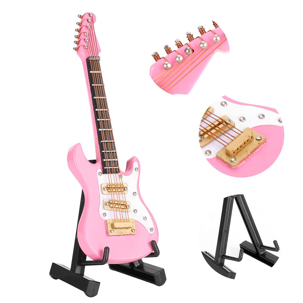 Гитара украшения Миниатюрные украшения Мини музыкальный инструмент Модель Подарочный Розовый 10см