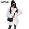 Winter Women's Plus Size Temperament Commuter Long Sleeve Lapel Faux Fur Coat Pure Colour Warm Slim Coat