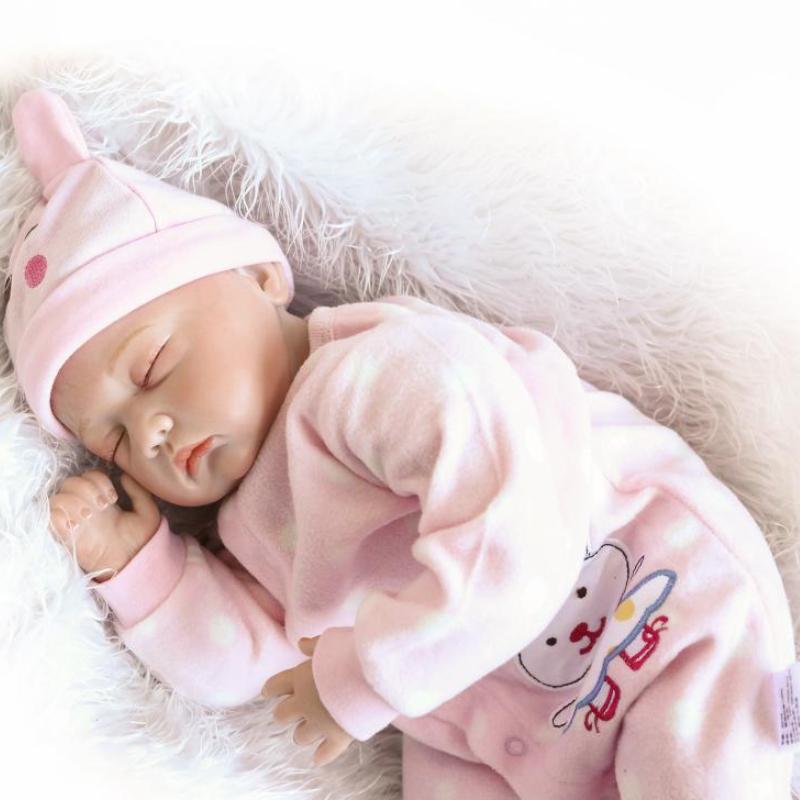 22'' 55 Cm Cute Fat Reborn Baby Doll Closed Eyes Soft Cloth Body Newborn Babies Doll Exquisite Color Drawing Skin Rebirth Dolls for Kids Birthday Gift