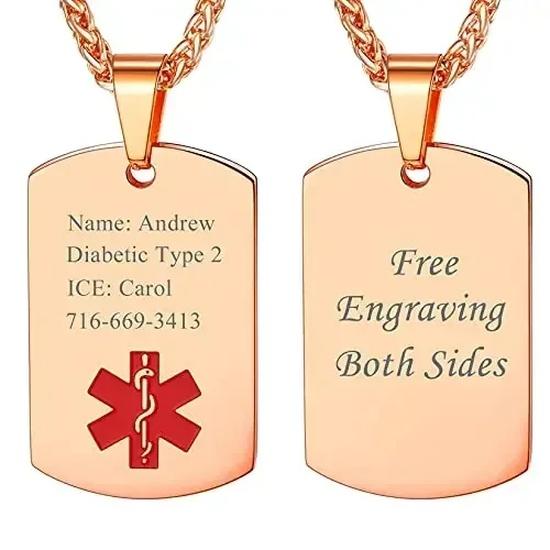 U7 Stainless Steel Custom Data Engrave ID Medical Alert Tag Necklace Men Women First Aid Allergy Infomation Emergcy Med Jewelry