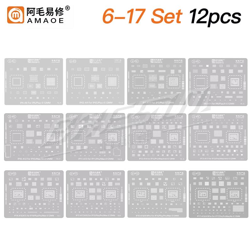 Шаблон Amaoe BGA Reballing для iPhone 17 16 15 14 13 12 11 Pro Max XSMax 8 7P 7 6 A18 Сетка для пайки припоем