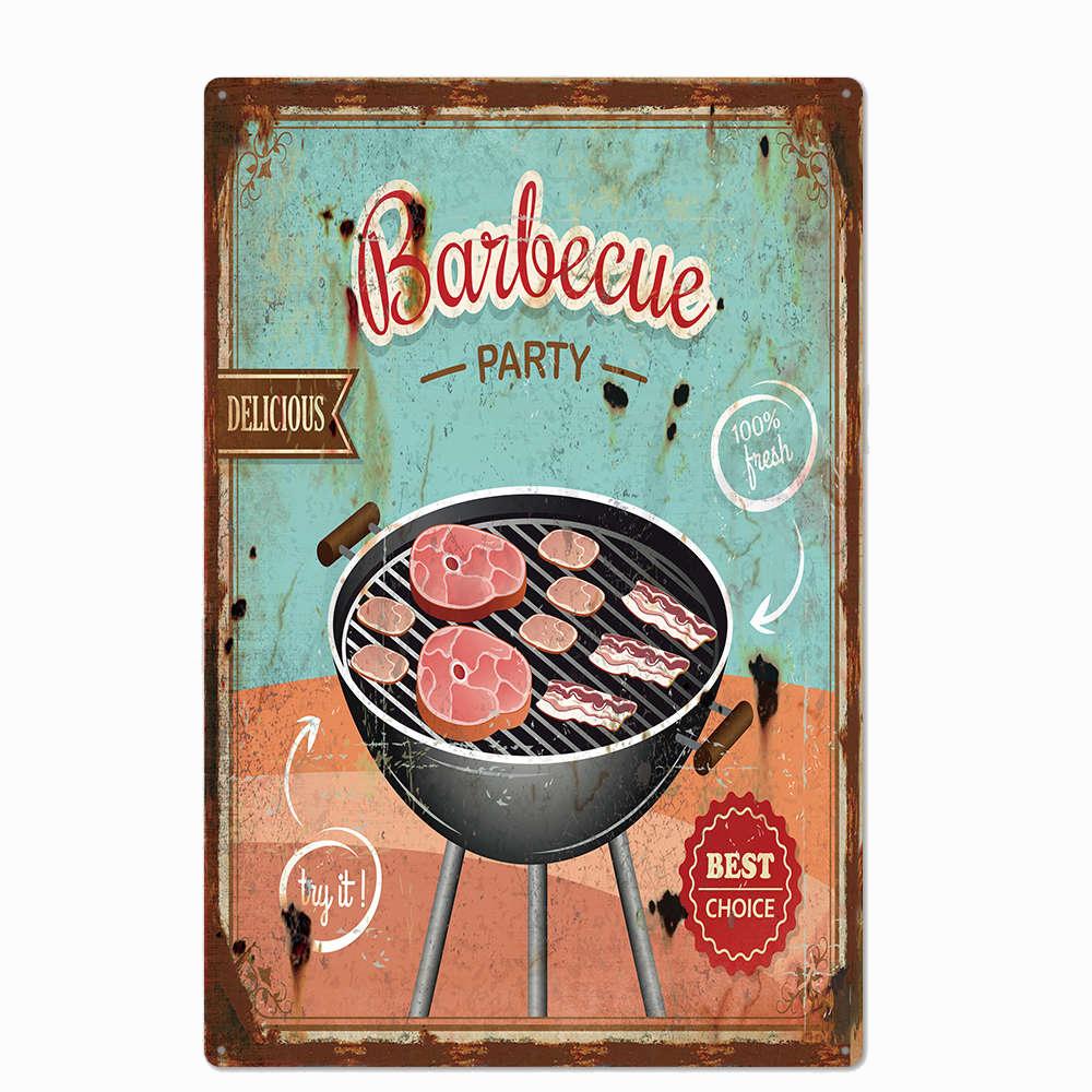 Shabby Chic Vintage Metal Tin Signs BBQ Fast Food Hamburger Cupcake Pop Corn Hot Dog Wall Decor for Kitchen Cafe Diner Bar