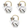 Set of 3 Platinum Ink Brush Square Earthenware Teapots Basket Earthenware Teapot Setomonohonpo (with Strainer) [14×11×10.3cm (550cc)]