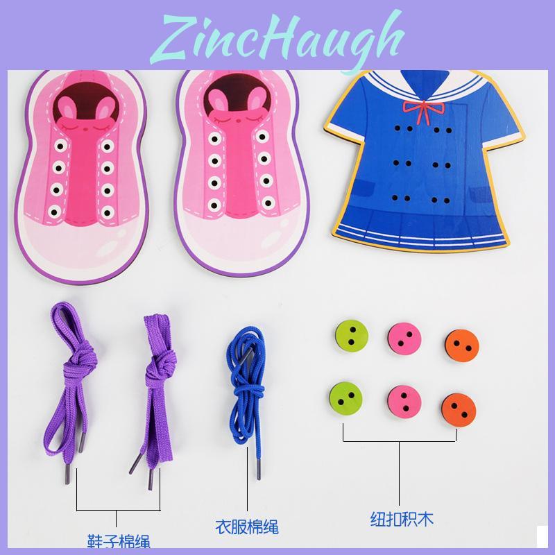 Wooden Educational Toy For Childrens Shoe Lacing And Button Practice