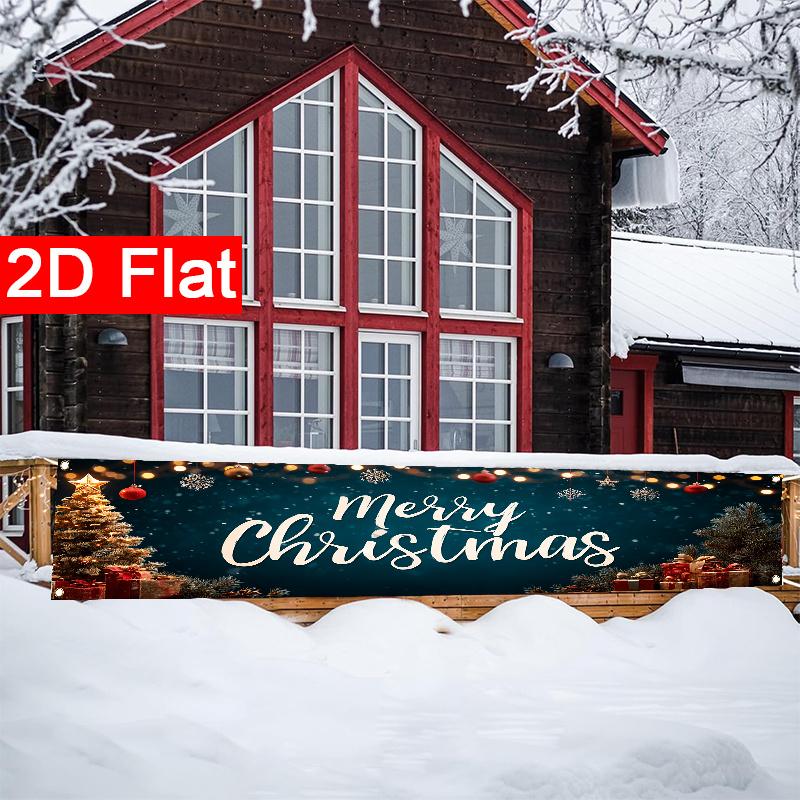 Merry Christmas Fence Banner, Pattern Polyester Outdoor Lawn Wall Holiday Party Decoration