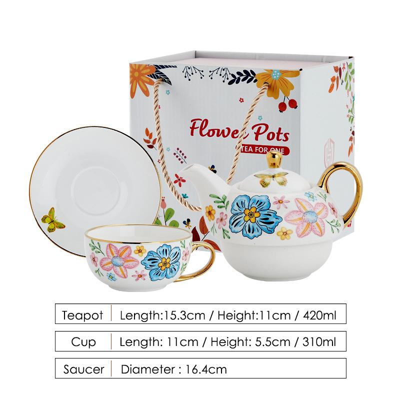 420 мл Керамический чайный набор для одного Цветочный чайник Чайная чашка Блюдце Позолоченная ручка Цветочная кружка Подарочная коробка