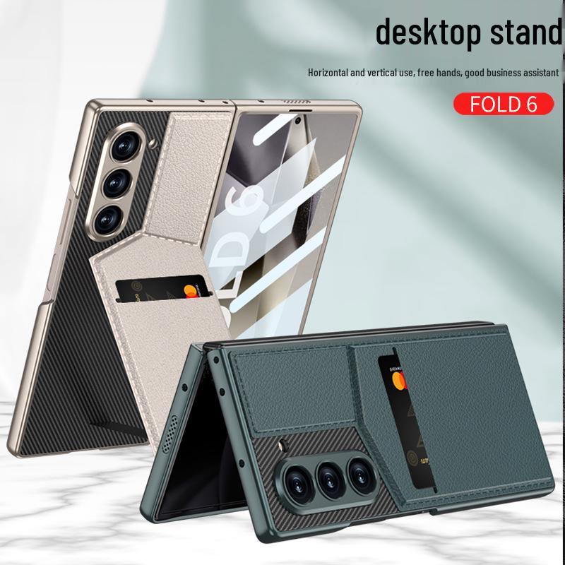 Чехол-подставка с держателем для карт Samsung Z Fold 6 - Премиальная кожа с интегрированной защитной пленкой