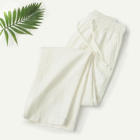 Men Long Pants Adjustable Drawstring Elastic Waist Casual Trousers with Pockets Solid Color Versatile Casual Wear