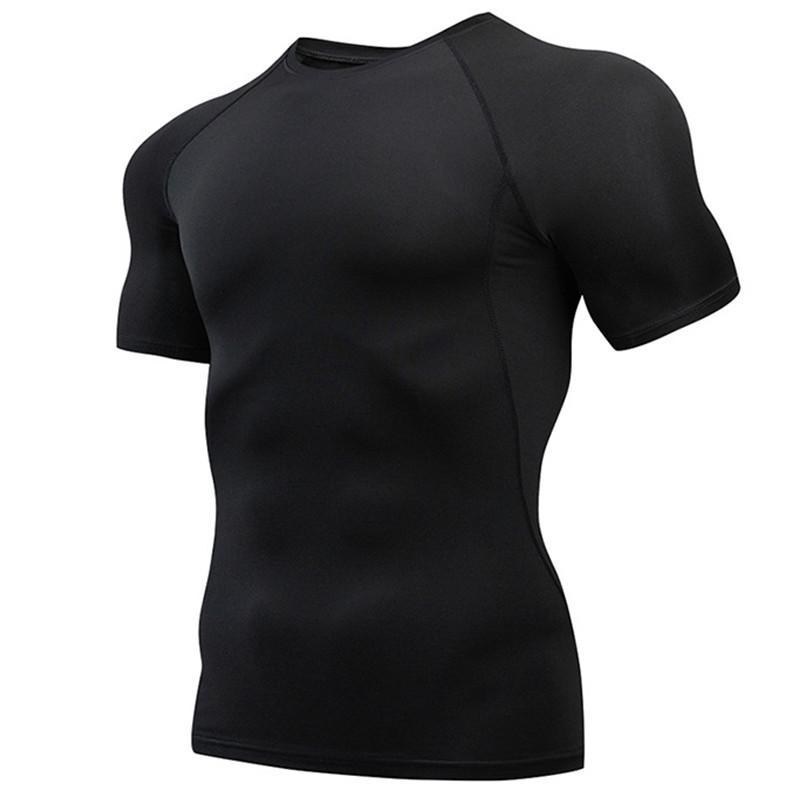 Мужские черные футболки с короткими рукавами, базовый слой, спортивные обтягивающие футболки для бега, езды на велосипеде, облегающие шорты для фитнеса, тренировок на открытом воздухе, верхняя спортивная одежда