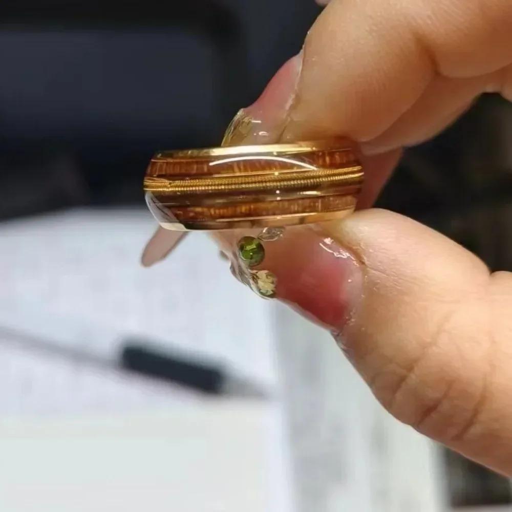 Coffee Color Rose Golden Ring Guitar String Stainless Steel Ring Inlaid Whiskey Barrel Wood Grain Ring for Men Engagement