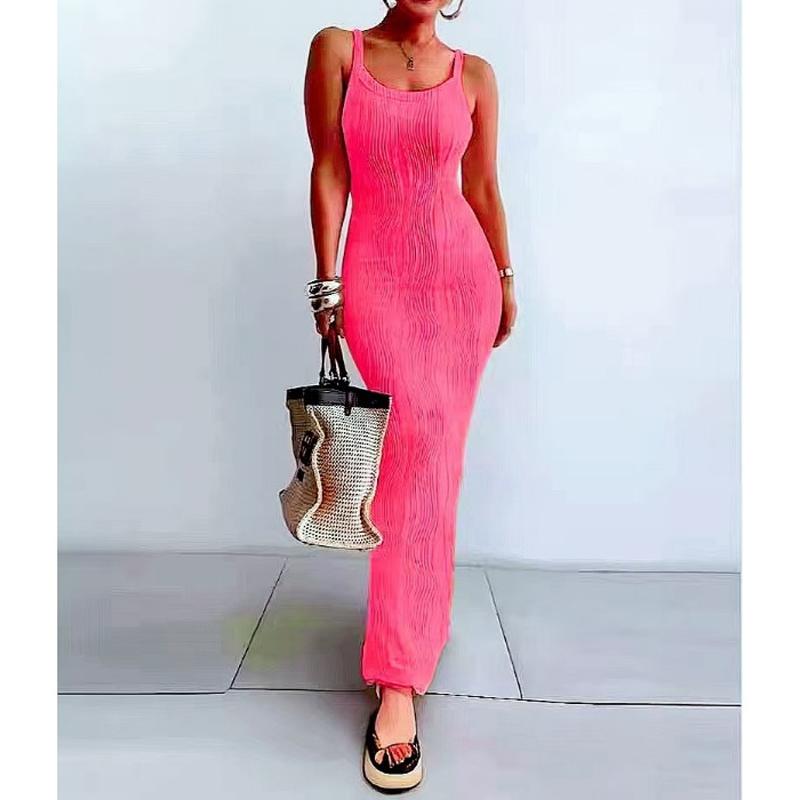 Fashion Elegant Sleeveless Bodycon Summer Suspender Dress Sexy Slim Fit Striped Party Long Dress Female Solid Color Casual Simple Women's Clothing