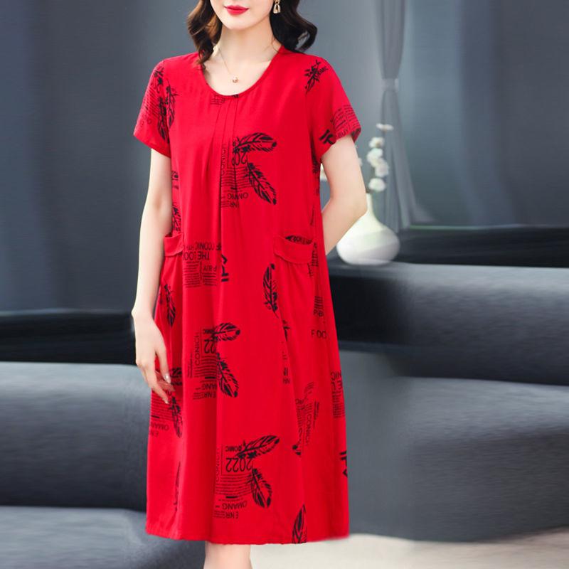Женское летнее модное свободное хлопковое шелковое платье большого размера с короткими рукавами и цветочным принтом, темпераментные платья трапециевидной формы