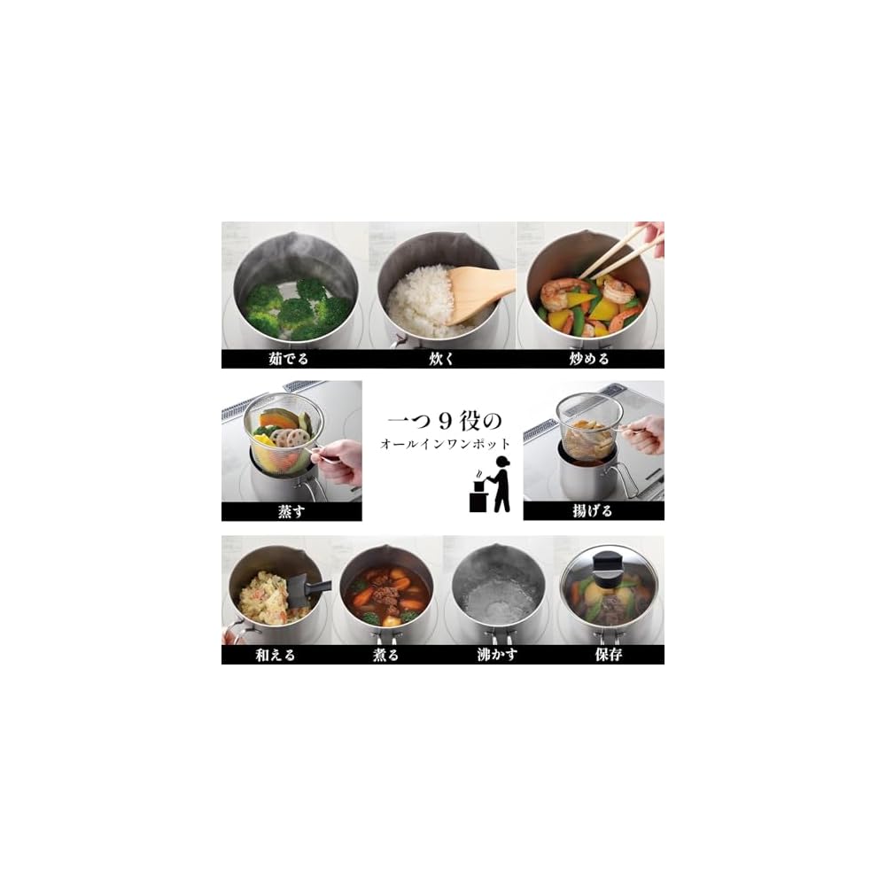 Ernest Multi-Pot with 9 Functions, Includes Glass Lid for Chopsticks and Ladle, 14cm, 21L, Gas/IH