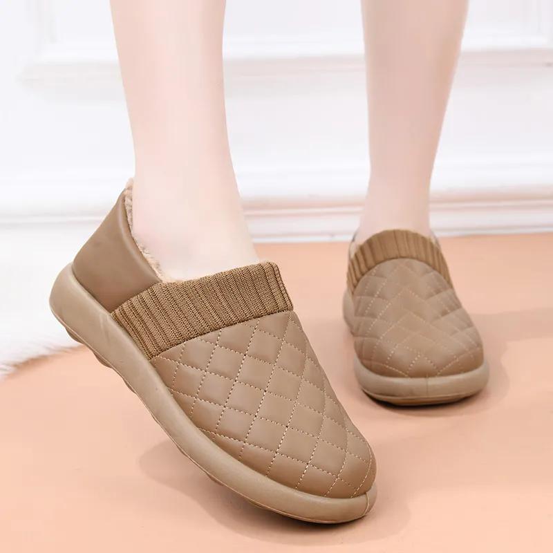 WTEMPO Женские туфли из искусственной кожи с мягкой подошвой, нескользящие, на плоской подошве, осенне-зимние, большого размера, теплые, плюшевые, без застежек, повседневные туфли из искусственной кожи