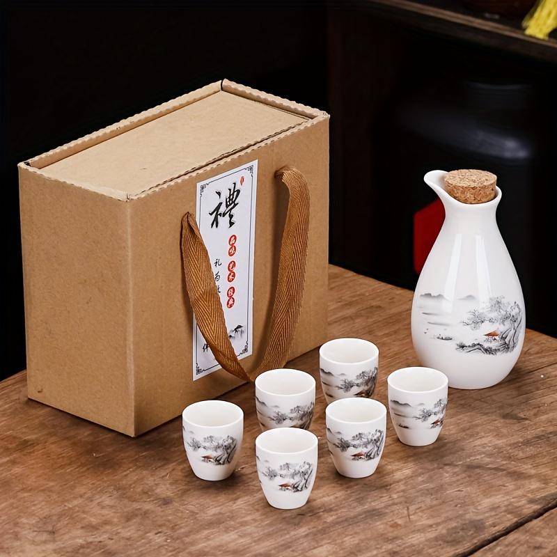 1 Set Ceramic Sake Set Japanese Sake Cup Include 1 Pot And 6 Cups Porcelain White Liquor Pot Traditional Ceramic Crafts Saki Cups For Home Sushi Shop